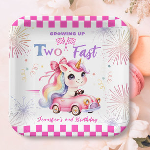 Assiettes En Carton Deux Fast Race Pink Car Girl 2e fête d'anniversair