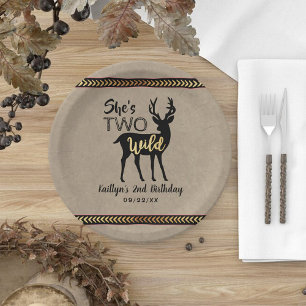 Assiettes En Carton Deux Filles sauvages Cerf de bois 2e anniversaire