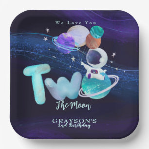 Assiettes En Carton Deux fois la lune Astronaut 2e anniversaire