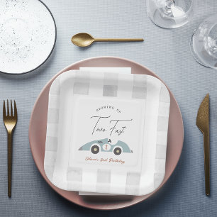 Assiettes En Carton Deux garçons de voiture de course bleue rapide 2e