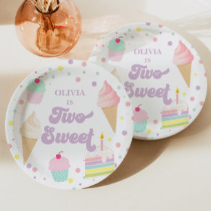 Assiettes En Carton Deux gâteaux et glace pour un 2ème anniversaire Sw