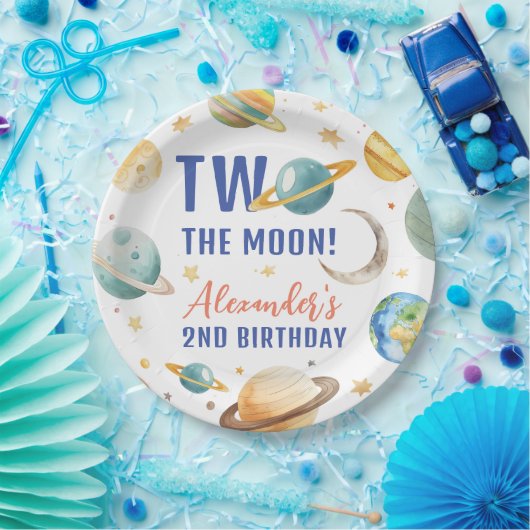 Assiettes En Carton Deux La Lune 2e Anniversaire Espace Galaxie (Fête)