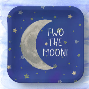 Assiettes En Carton Deux La Lune 2ème anniversaire