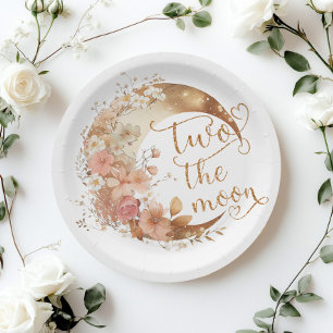 Assiettes En Carton Deux la lune or floral fille 2e anniversaire