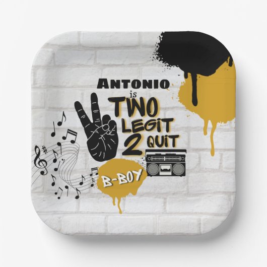 Assiettes En Carton Deux Legit 2 Quit| Retro 2nd Birthday Hip hop (Recto)
