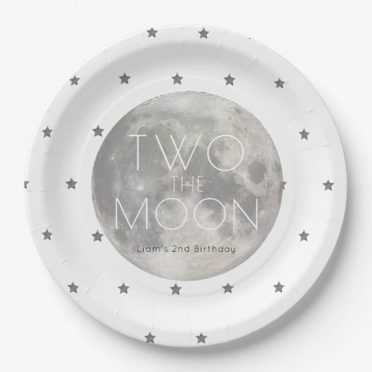 Assiettes En Carton Deux Lune Blanc Argent Boy 2e anniversaire (Devant)