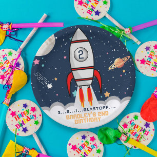 Assiettes En Carton Deux lune Rocket Ship 2e anniversaire