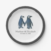 Assiettes En Carton Deux mignons pingouins | Mariage romantique (Devant)