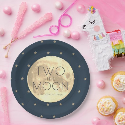 Assiettes En Carton Deux Moon Navy Blue Boy 2e anniversaire (Fête)