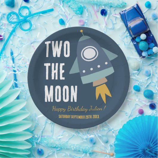 Assiettes En Carton Deux Moon Space Rocket 2e fête d'anniversaire (Fête)