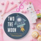 Assiettes En Carton Deux Moon Space Rocket 2e fête d'anniversaire (Fête)