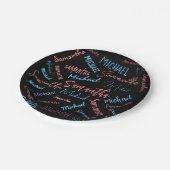 Assiettes En Carton Deux noms couples motif monogramme bleu rose clair (Angle)