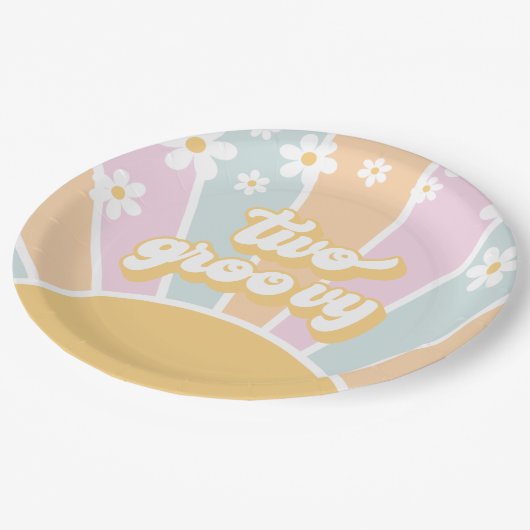 Assiettes En Carton Deux pastel Super Retro Sunshine daisy boho (Angle)