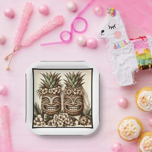 Assiettes En Carton Deux pièces Gay Ananas Tiki Head Mariage rétro (Fête)