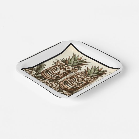 Assiettes En Carton Deux pièces Gay Ananas Tiki Head Mariage rétro (Angulaire)