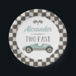 Assiettes En Carton Deux Plaques Papier d'Anniversaire bleu Rapide<br><div class="desc">Growing up Two Fast Race Car 2ème Anniversaire plaque avec voiture de course bleu rétro.</div>