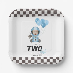 Assiettes En Carton Deux Rapides Voitures de Course Bleues Photo Perso