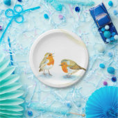 Assiettes En Carton Deux Robins rouges en hiver (Fête)