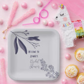 Assiettes En Carton Deux Tons Violet Folk Art Floral Douche (Fête)