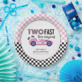 Assiettes En Carton Deux voitures de course rose rapide deuxième anniv (Fête)