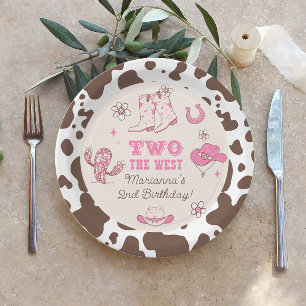 Assiettes En Carton Deux West Cowgirl rose brun 2ème anniversaire