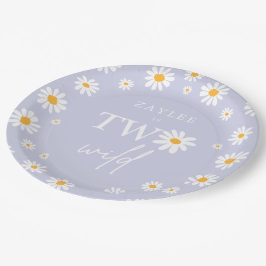 Assiettes En Carton Deux Wild 2e fête d'anniversaire Boho Retro Daisy (Angle)
