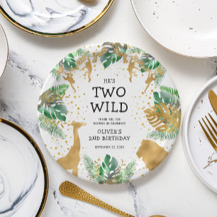 Assiettes En Carton Deux Wild Safari 2e fête d'anniversaire Green Gold