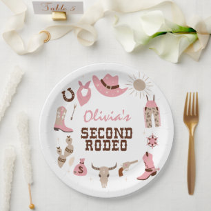 Assiettes En Carton Deuxième Rodéo Rose Cow-boy Occidental 2ème Annive