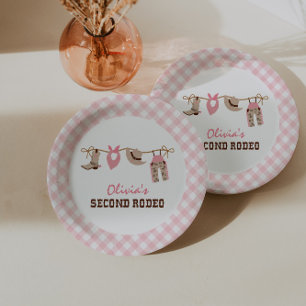 Assiettes En Carton Deuxième Rodéo Rose Cow-boy Occidental 2ème Annive