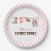 Assiettes En Carton Deuxième Rodéo Rose Western Cowboy 2e anniversaire (Devant)