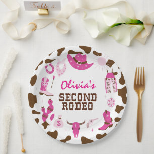 Assiettes En Carton Deuxième Rodéo Rose Western Cowboy 2e anniversaire