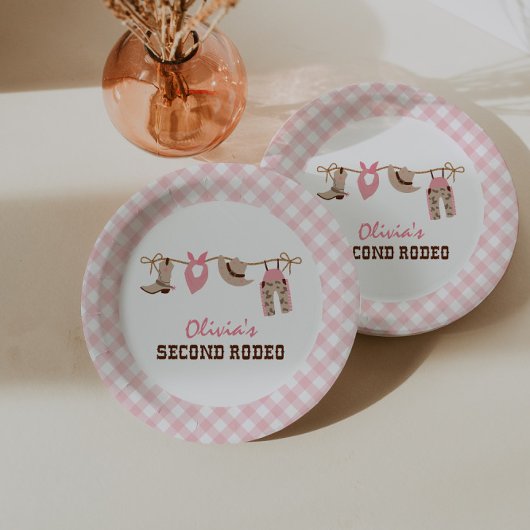 Assiettes En Carton Deuxième Rodéo Rose Western Cowboy 2e anniversaire