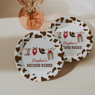 Assiettes En Carton Deuxième Rodéo Western Cowboy 2e anniversaire