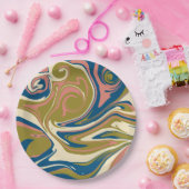 Assiettes En Carton Déversement - Bleu, Vert olive, Rose et Crème (Fête)