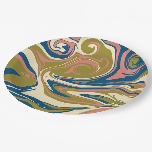 Assiettes En Carton Déversement - Bleu, Vert olive, Rose et Crème (Angle)