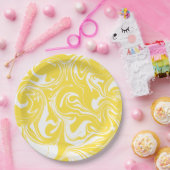 Assiettes En Carton Déversement - Citron jaune et blanc (Fête)