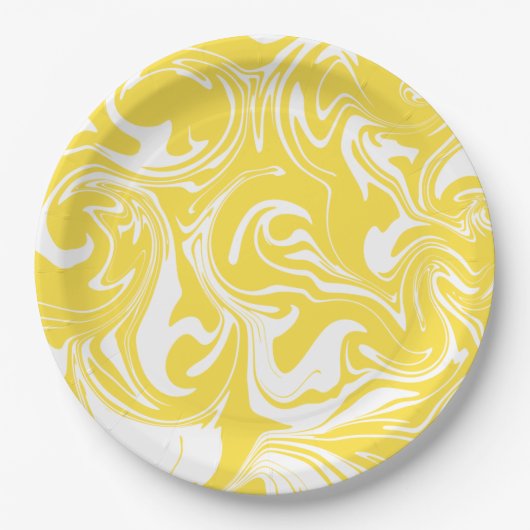 Assiettes En Carton Déversement - Citron jaune et blanc (Devant)
