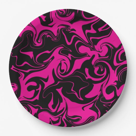 Assiettes En Carton Déversement - Magenta et noir (Devant)