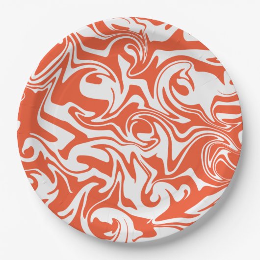 Assiettes En Carton Déversement - Orange et blanc (Devant)