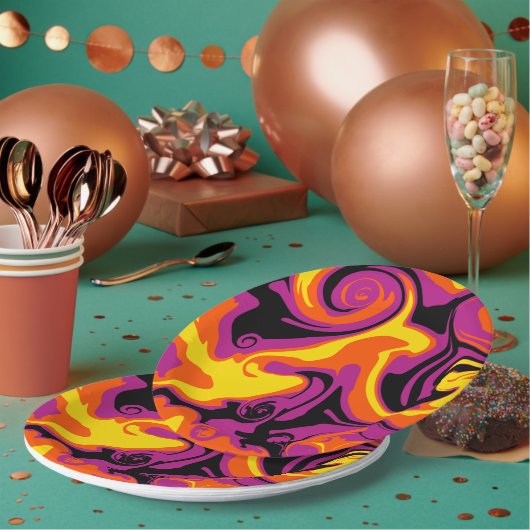 Assiettes En Carton Déversement - orange, noir, rose et jaune (Multi)