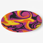 Assiettes En Carton Déversement - orange, noir, rose et jaune (Angle)