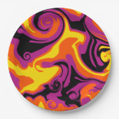 Assiettes En Carton Déversement - orange, noir, rose et jaune (Devant)