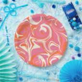 Assiettes En Carton Déversement - rose, orange et crème (Fête)