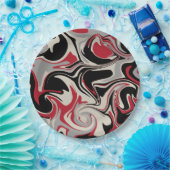 Assiettes En Carton Déversement - Rouge, gris, noir et blanc os (Fête)