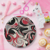 Assiettes En Carton Déversement - Rouge, gris, noir et blanc os (Fête)