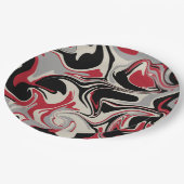 Assiettes En Carton Déversement - Rouge, gris, noir et blanc os (Angle)