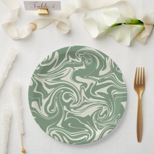 Assiettes En Carton Déversement - Vert (Mariage)