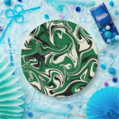 Assiettes En Carton Déversement - vert, crème et noir (Fête)
