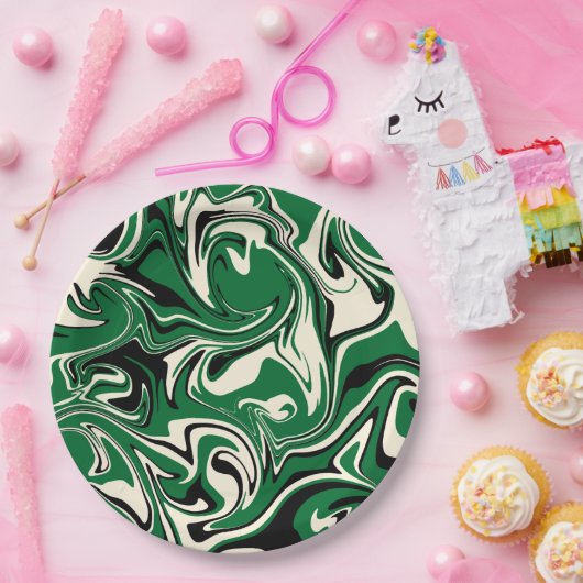Assiettes En Carton Déversement - vert, crème et noir (Fête)