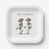 Assiettes En Carton Dia de los Muertos dansant squelettes personnalisa (Recto)